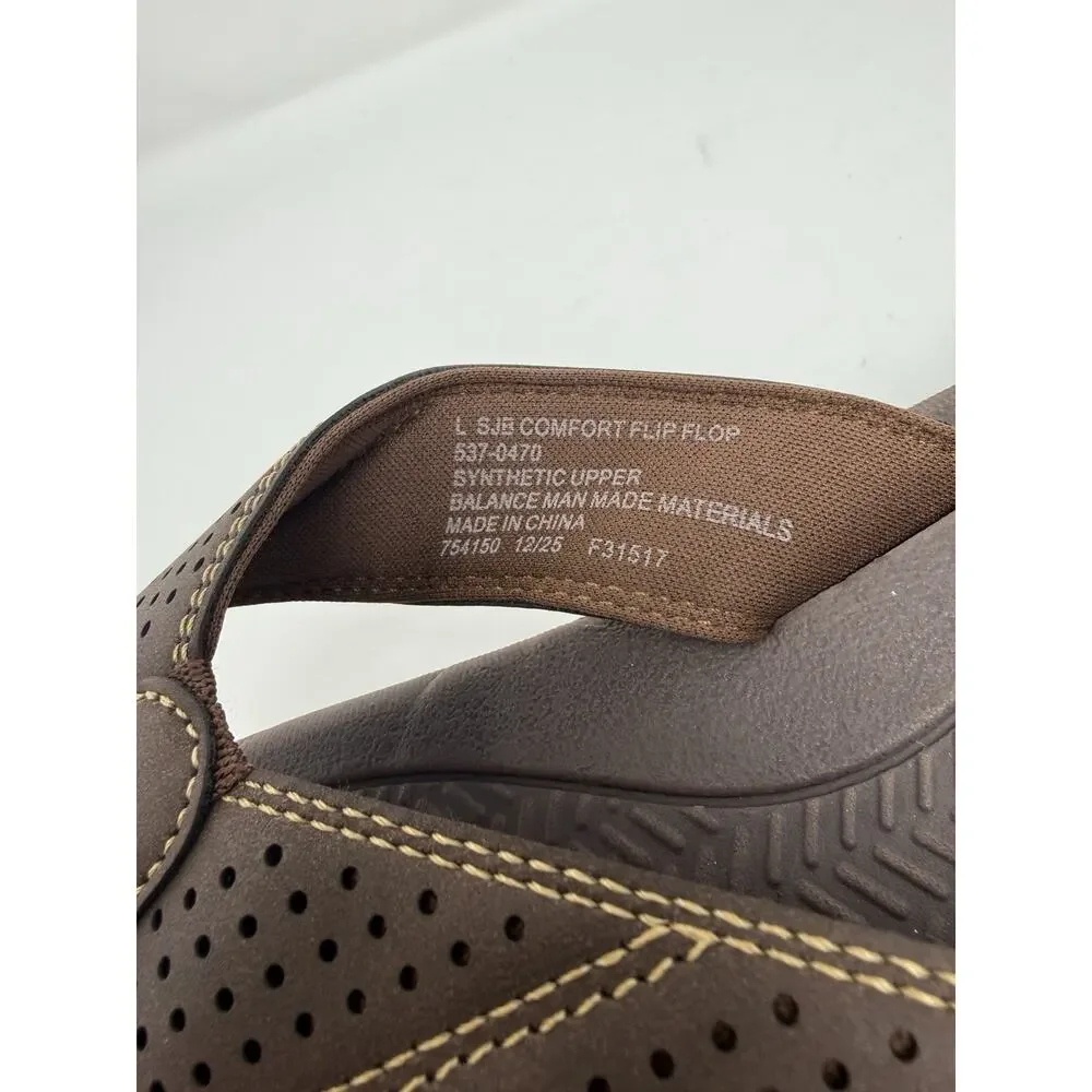 Men’s Brown Thong Flip Flop Sandals Size 11-12 L Comfort St John’s Bay New